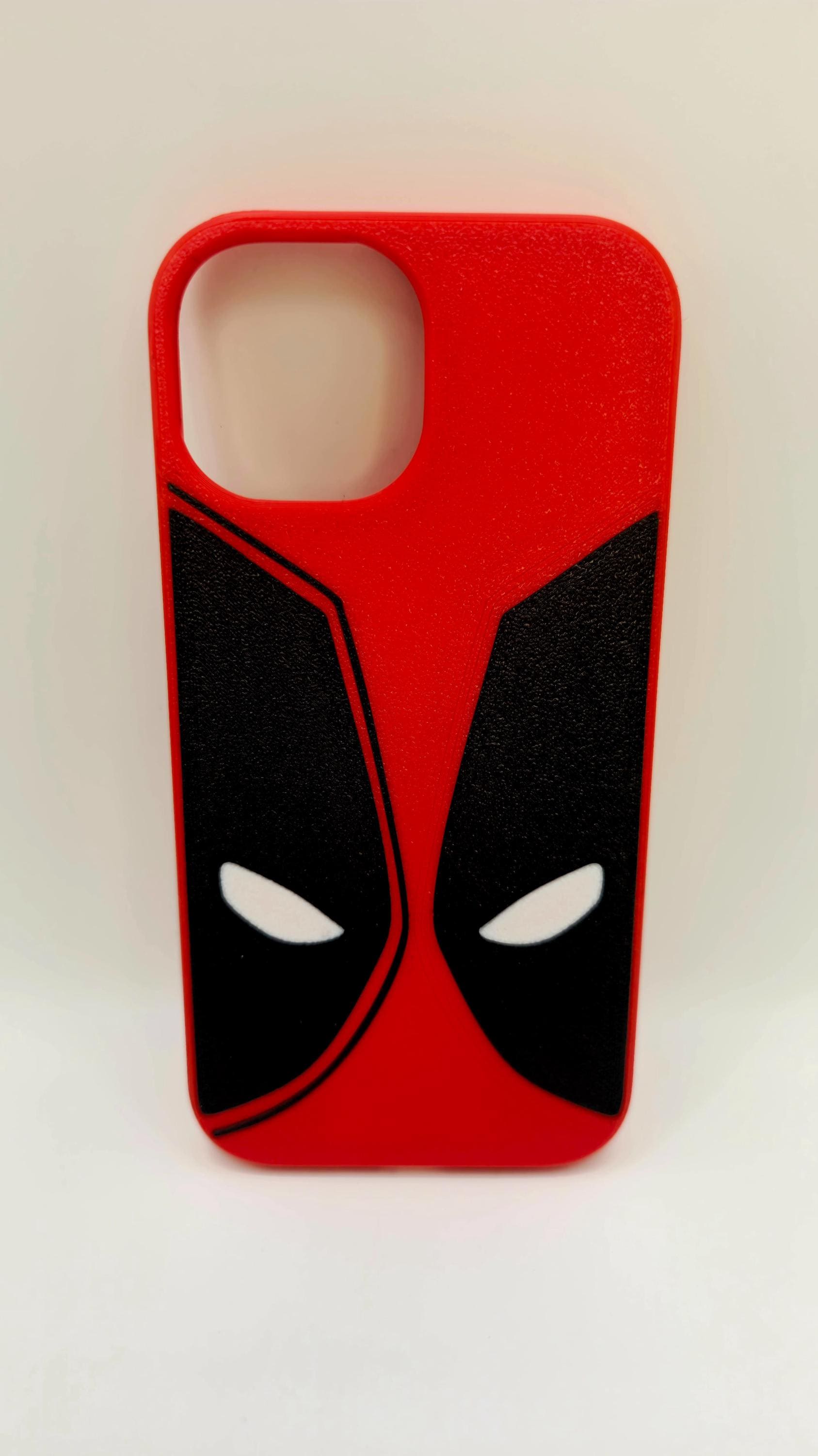 iPhone 15 Case – Deadpool Design | 3D Printed Red & Black Phone Cover, Geek Accessory