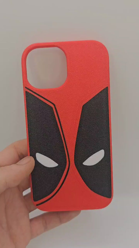 iPhone 15 Case – Deadpool Design | 3D Printed Red & Black Phone Cover, Geek Accessory